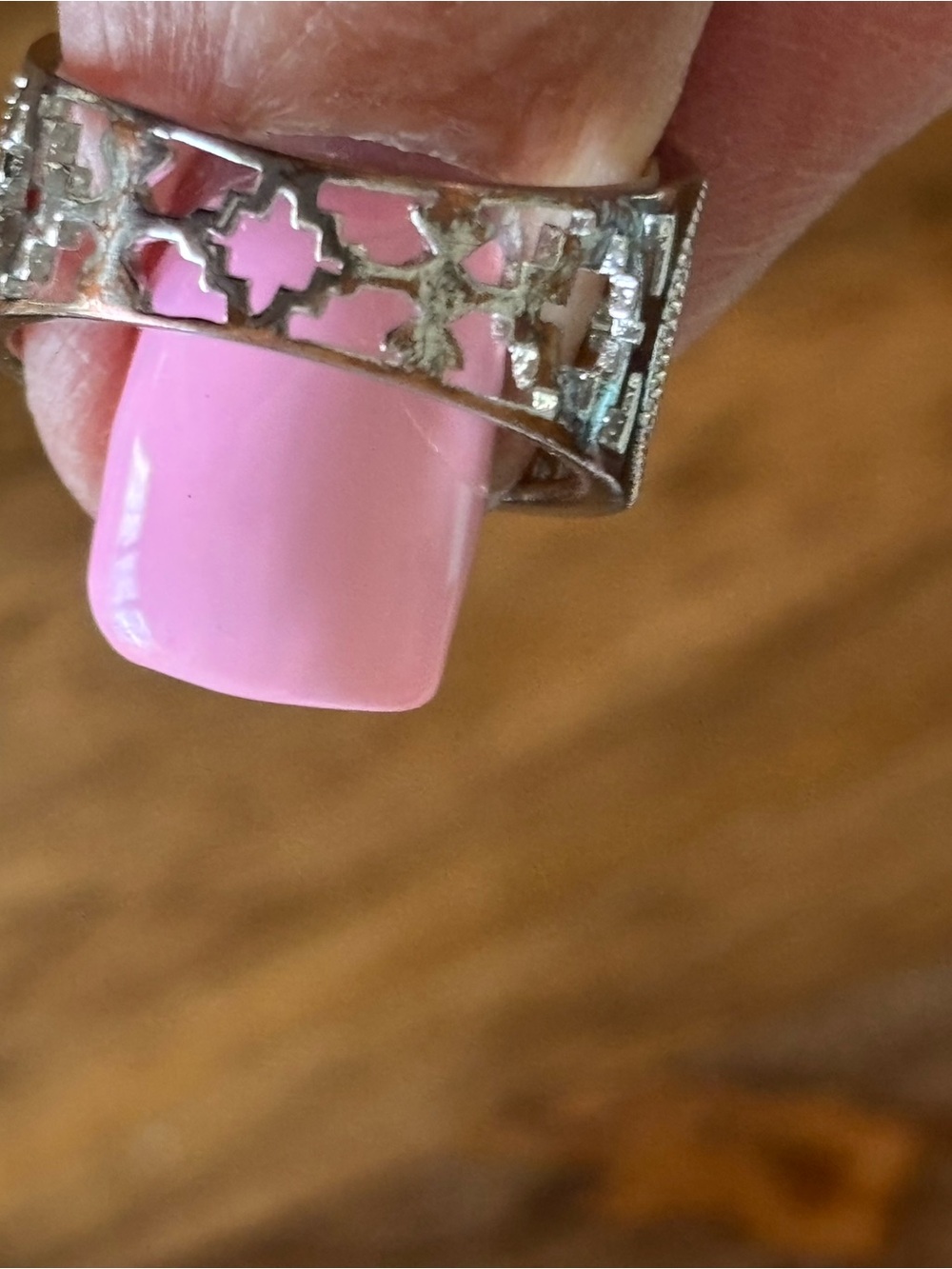 Bronze and CZ Wide Filigree Pave Band Ring - Silver overlay (approx. Size 9) - Picture 8 of 12